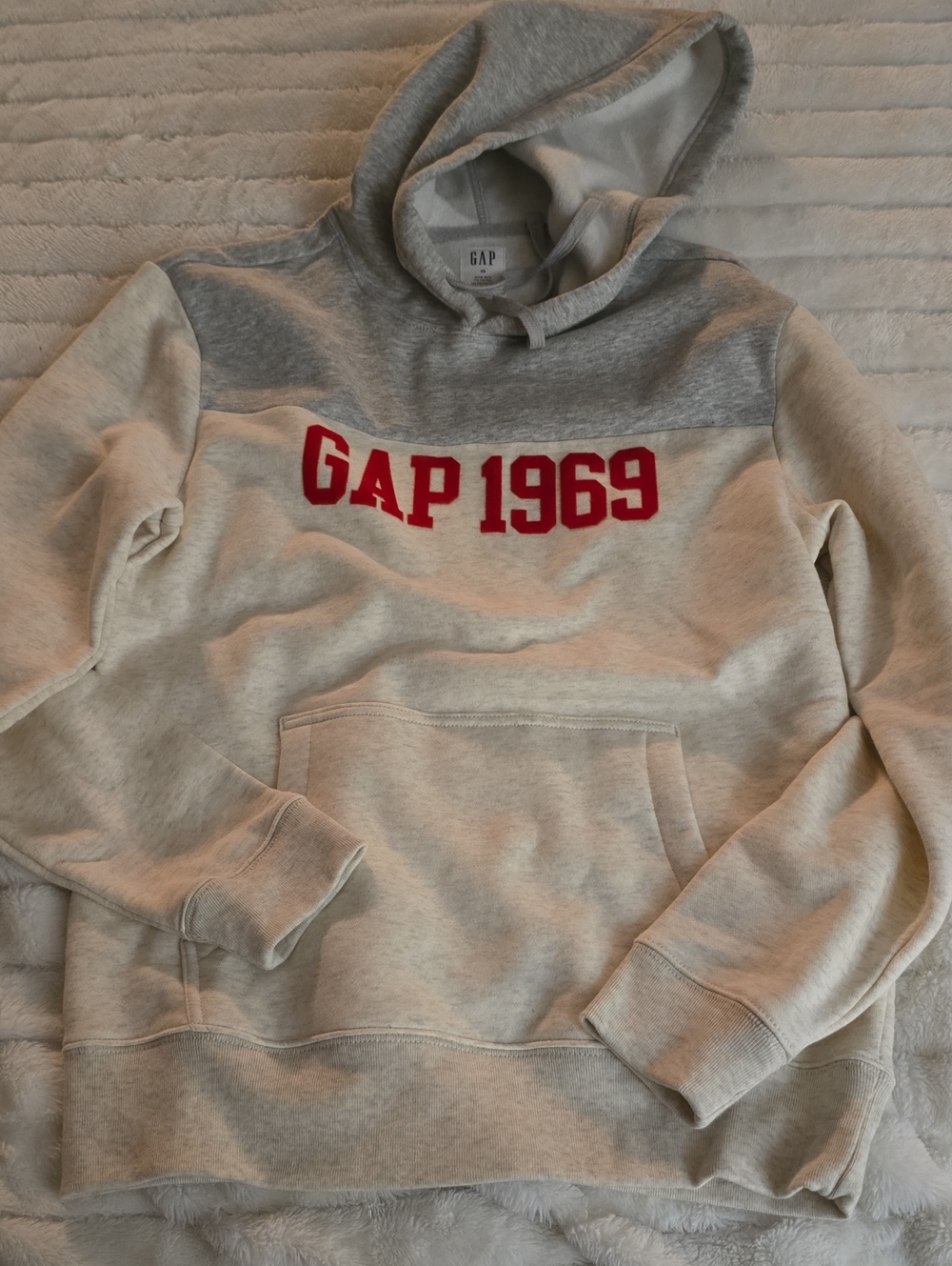 GAP Two-Tone Crewneck Sweatshirt in Light Gray and Heather Gray with Red Logo